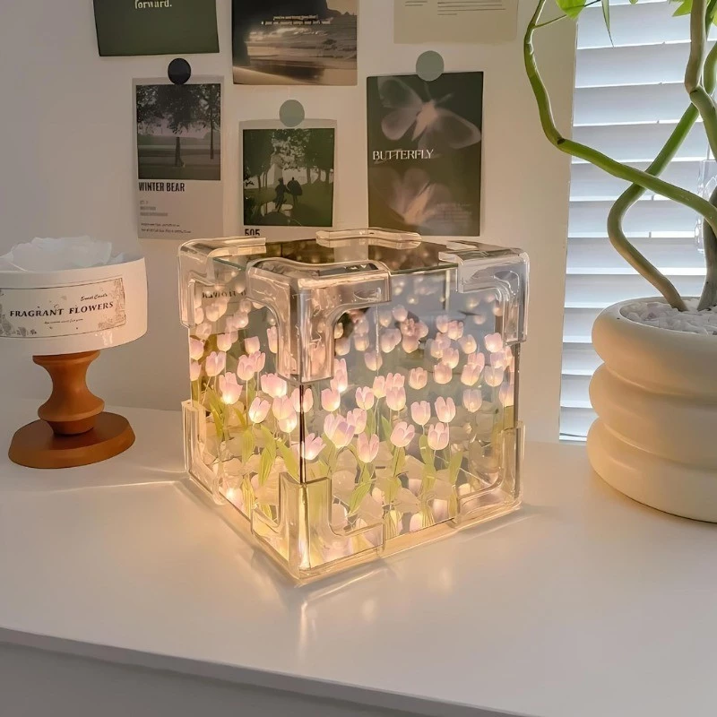 LED ทิวลิปไฟกลางคืน โคมไฟตกแต่งดอกทิวลิป โคมไฟห้องนอน ทําด้วยมือDIY ของขวัญวันเกิด