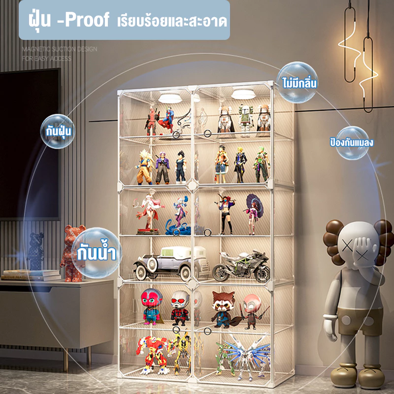 ตู้โชว์พลาสติกใส ตู้โชว์โมเดลDIY 4 - 8 ชั้น มีประตูเปิด-ปิดและเก็บของได้หลากหลาย PVC พร้อมความจุขนาดใหญ่